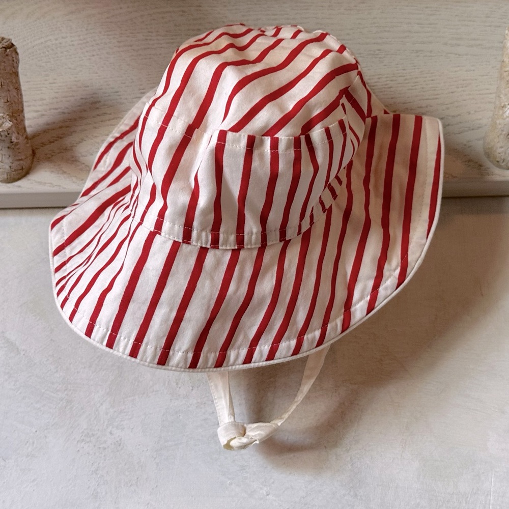 Pehr Baby red & white striped bucket hat size 0-6 months